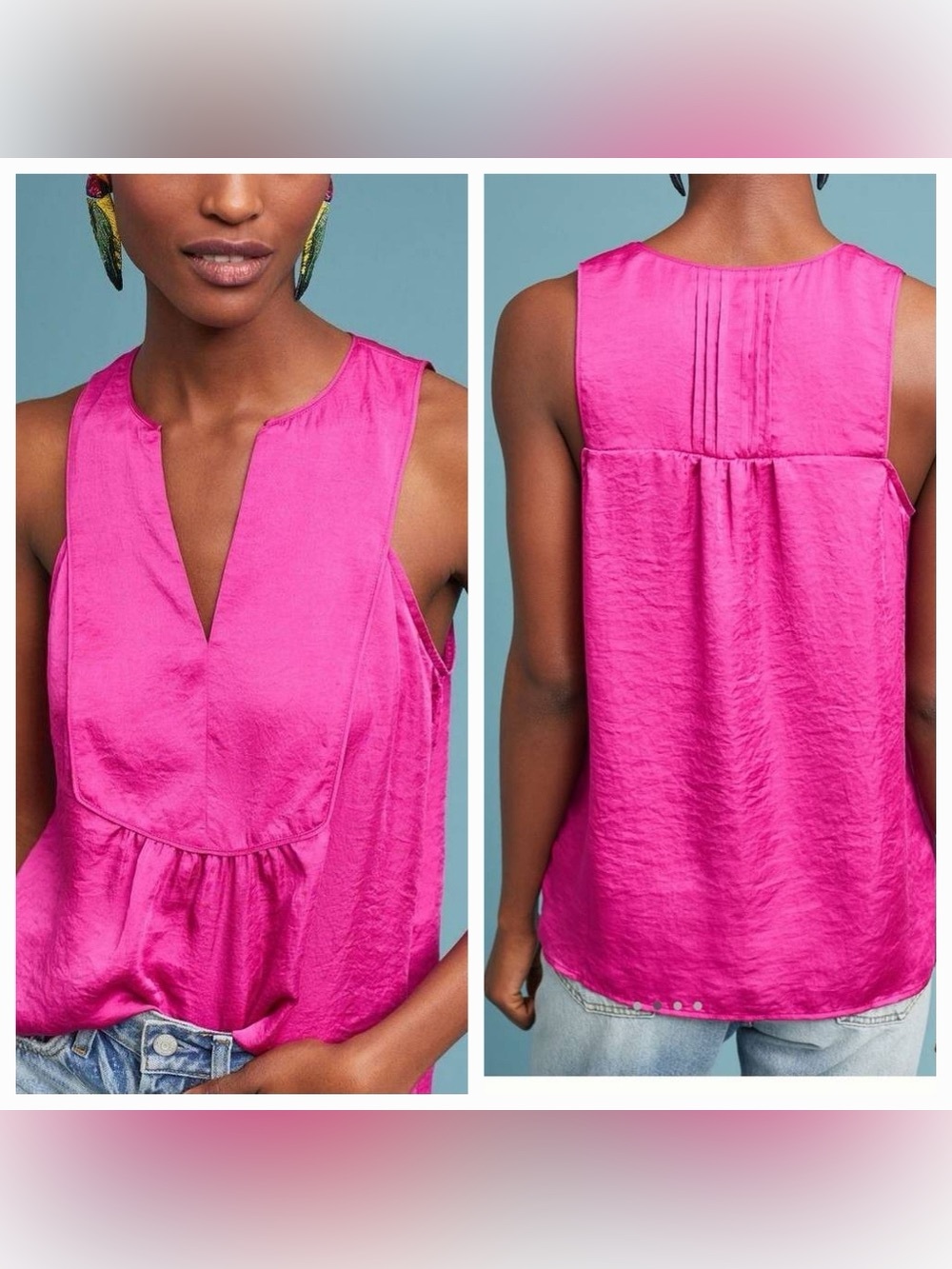 Maeve Anthropologie Fuchsia Sleeveless V-Neck Blouse Top Size 4